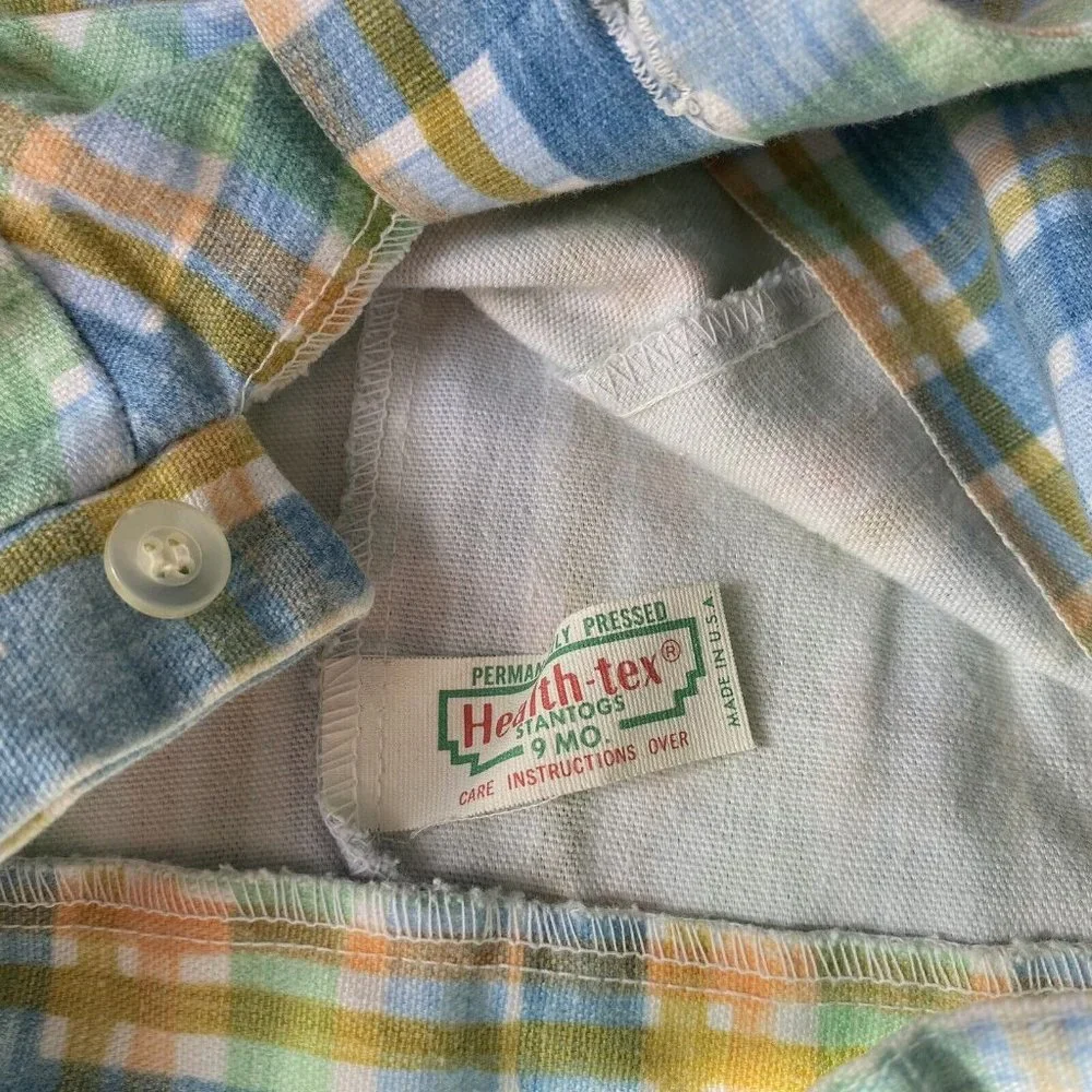Health-tex overalls pastel colors check snap closure Easter Spring baby boy 9 m‎